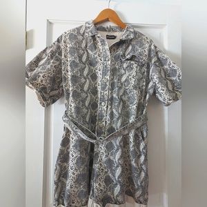 Pretty Little Thing Denim snakeskin belted romper